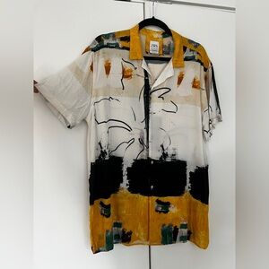 Zara Yellow and Black Casual Button Down Shirt